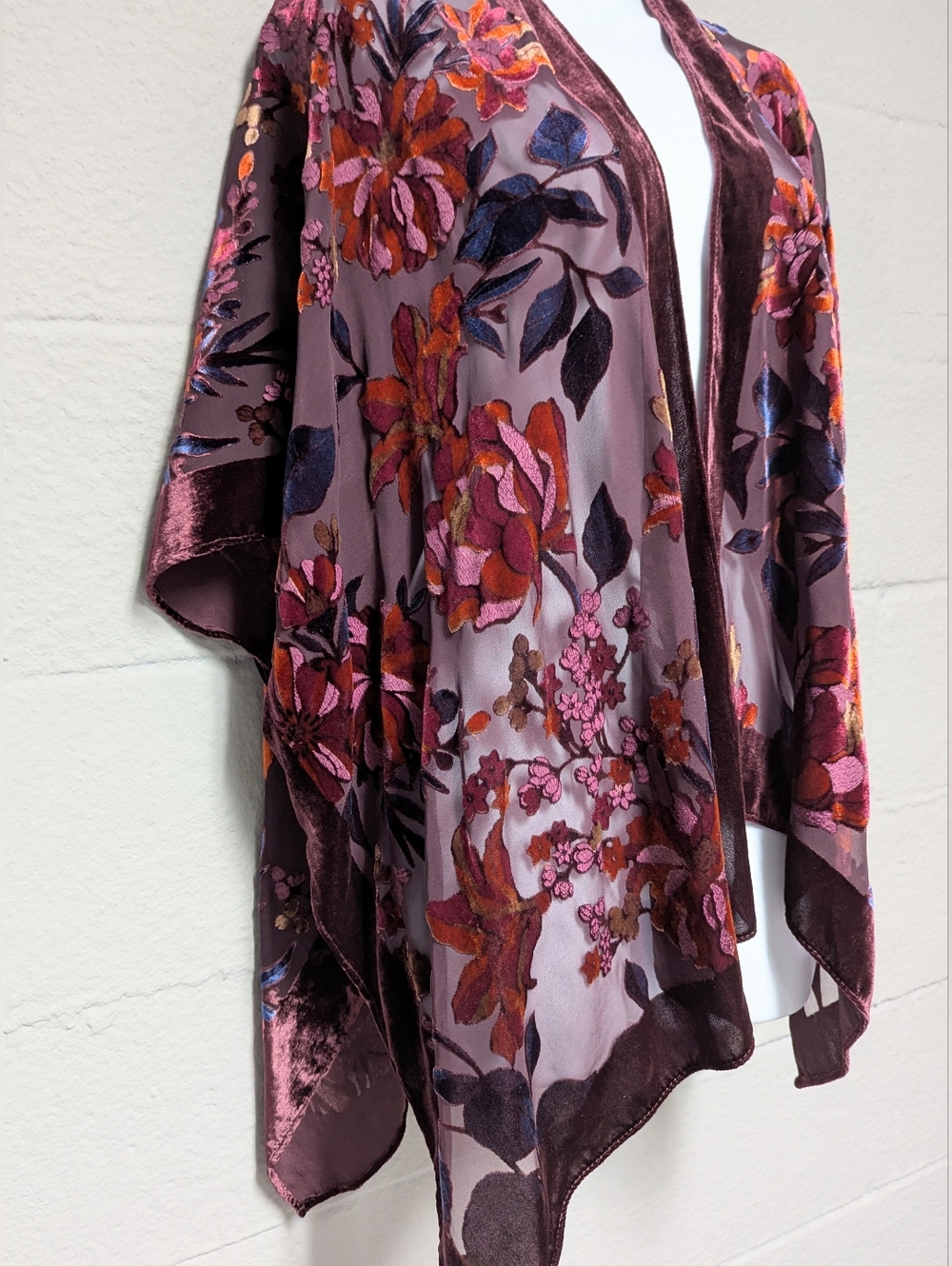 J Jill Velvet Burnout Kimono Topper One Size Boho Romance - Picture 2 of 14